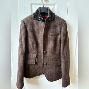 J. Crew Regent Schoolboy Houndstooth Blazer with Embellished Beaded Collar
